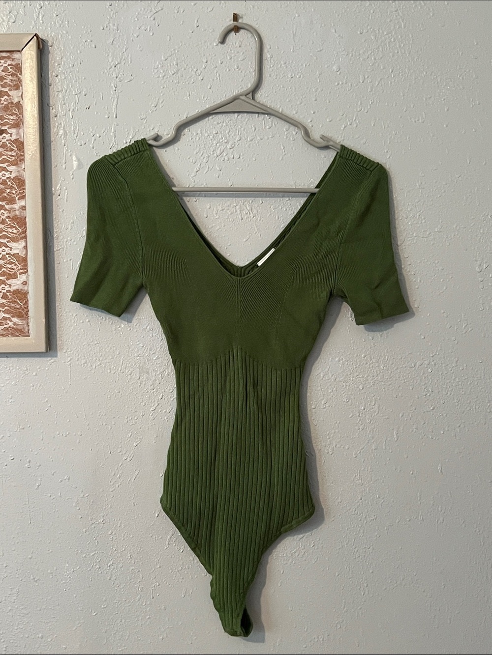Abercrombie & Fitch Olive Green Ribbed V-Neck Bodysuit